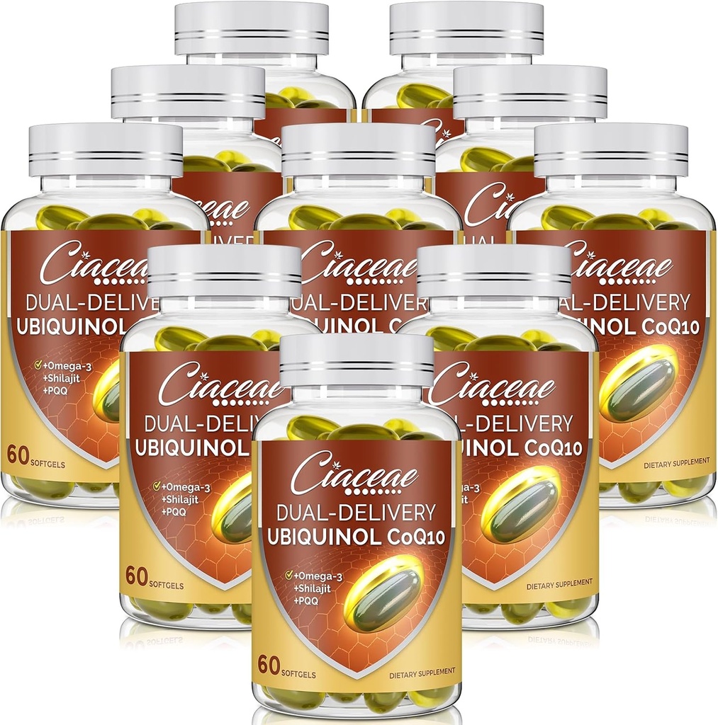Ubichinol CoQ10 600 MG Softgels z Omega-3 & Shilajit & PQQ, Advanced Dual- Dostawa koenzyme- Q10, Active CoQ10 Ubichinol Suplement do płodności, Przeciwutleniacz, Serce, Mózg i Energia, 600 Służenie