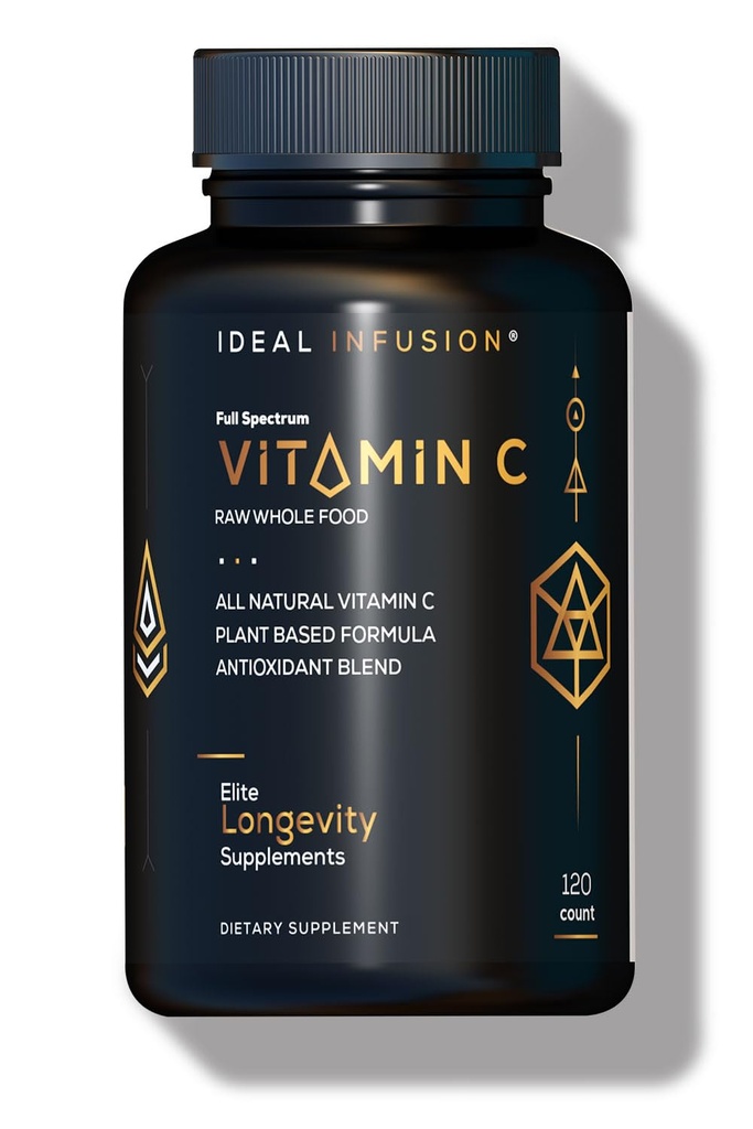 Idealny Infusion Whole Food Witamina C Complex: 675mg Organiczna Witamina C z pomarańczy i Jagody Acerola z naturalnymi bioflawanoidami na bazie żywności (60 Servings) Witamina C, Wegan, Non-GMO