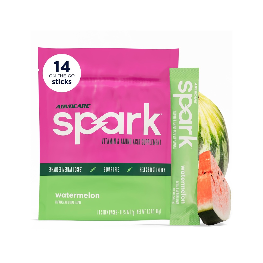 AdvoCare Spark - Energy Drink Mix - Suplement witaminy i aminokwasów - Wsparcie energii i koncentracji * - Przenośne wsparcie immunologiczne * - Bez cukru - Arbuz, 14 Pakiety stick (3.5 oz)