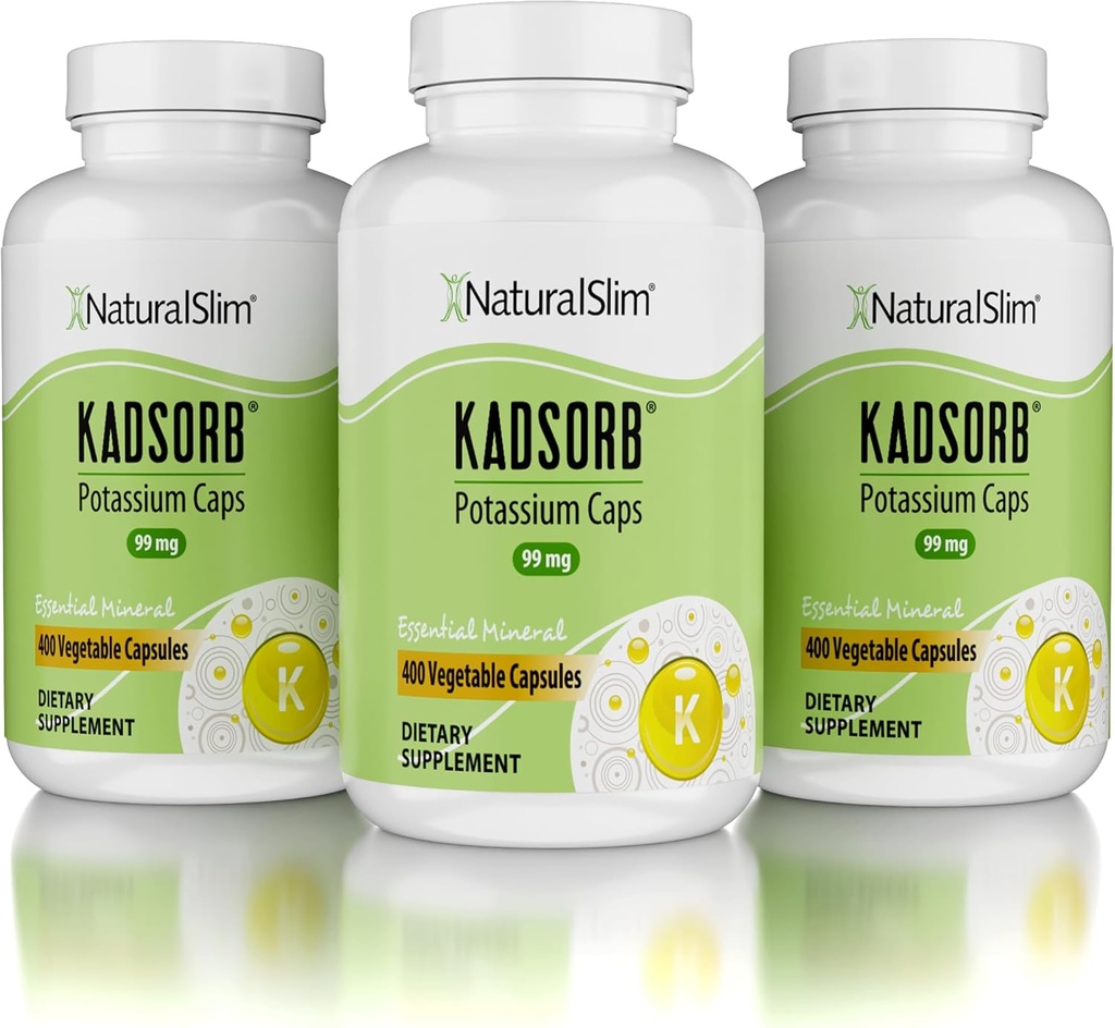 NaturalSlim Natural Potasu Citrate Gluconate 99 mg - Kadsorb Wspiera równowagę elektrolitową & Normalny pH - Absorbowalne suplementy potasu z minerałów eterycznych - Nie GMO 400 Kapsułki 3 Pack