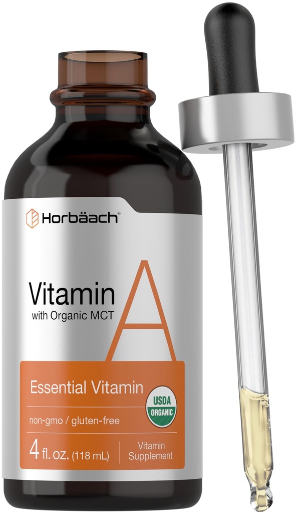 Horbäach Witamina A Płyn 124; 4 fl oz 124; Suplement z organicznym frakcjonowanym olejem kokosowym 124; Non-GMO, Gluten Free