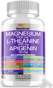Magnezu Complex 1000mg L Theanine 200mg Apigenin 50mg Suplement z Mag Glycinate Citrate Malate Taurate + Rumianek 5- HTP Kwiat Pasji Lemon Balm B6 Ashwagandha i L Tryptofan - Made in USA