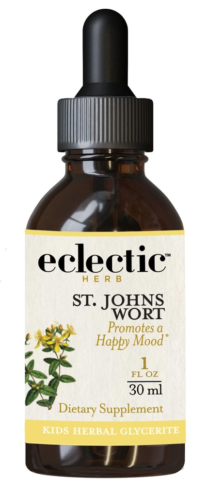 EDLECTIC INSTYTUTE Kids Herbs - St. John 's Wort, Black Cherry Flavor 124; Herbal Health Supplement, Promotes a Pozytywny nastrój 124; 1 fl oz (30 ml)