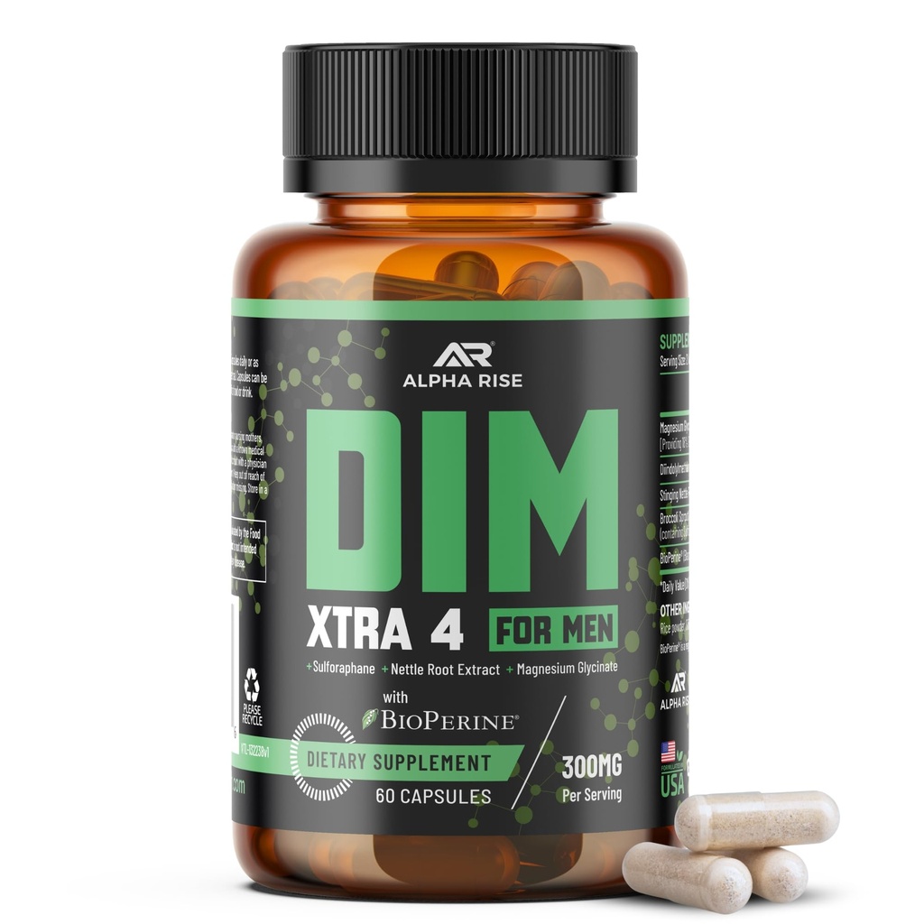 DIM XTRA 4 - 300 mg Estrogen Blocker for Men & Aromatase Inhibitor | Testosterone Hormone Restorer & Energy Booster | With Magnesium, Nettle and Sulforaphane Broccoli Extract