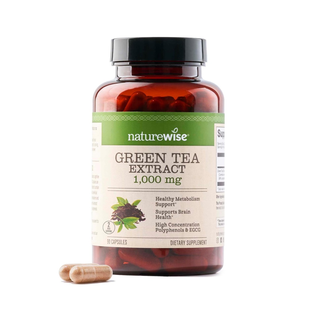 NatureWise Green Tea Extract Kapsułki 1000 mg - 50% EGCG & 98% Polifenole - Ekstrakt Extra Siła Zielona Herbata Pigułki - Przeciwutleniacze dla Heart Health & Energy - Wegan, Non-GMO - 90 Count [45- Day Supply]