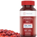NovaKrill Krill Oil Omega 3 Suplement - 1000mg Softgels with EPA, DHA, Astaksantyna - No Fishy Aftersmast - Easy to Swallow Antarctic Krill Oil - 60 Kapsułki płynne