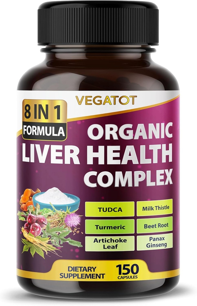 VEGATOT Liver Health Complex Formula * * USA Made and Tested * * High Potency with TUDCA, Milk Thistle, Beet Root, Artichook Leaf, Panax Ginseng, Astragalus, Tumeric - Clean & Detox Formula