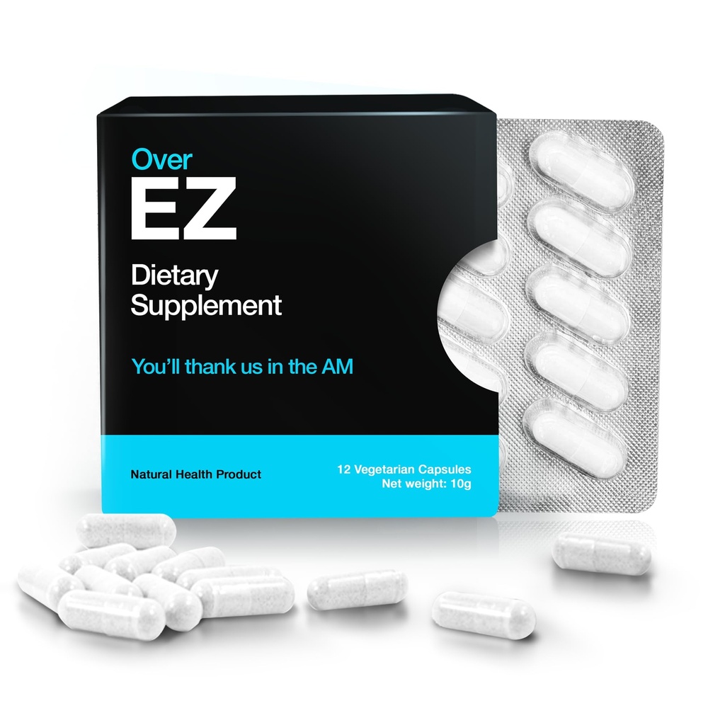 Over EZ Pre- Drink Supplement - Party Recovery & Prevention Pills for a Night Out & Better Mornings (12 Kapsułki) & Ostrze mleka, Amino Acids, witaminy B