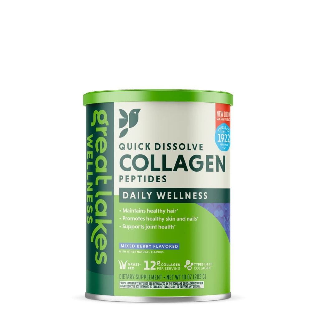 Wielkie Jeziora Wellness Kolagen Peptydy Proszek Suplement do łączników skóry paznokci - Mieszane żeberka aromatyczne - Szybkie rozpuszczanie hydrolizowane, Non-GMO, Gluten- Free, Brak środków konserwujących, Halal - 10 Oz Canister