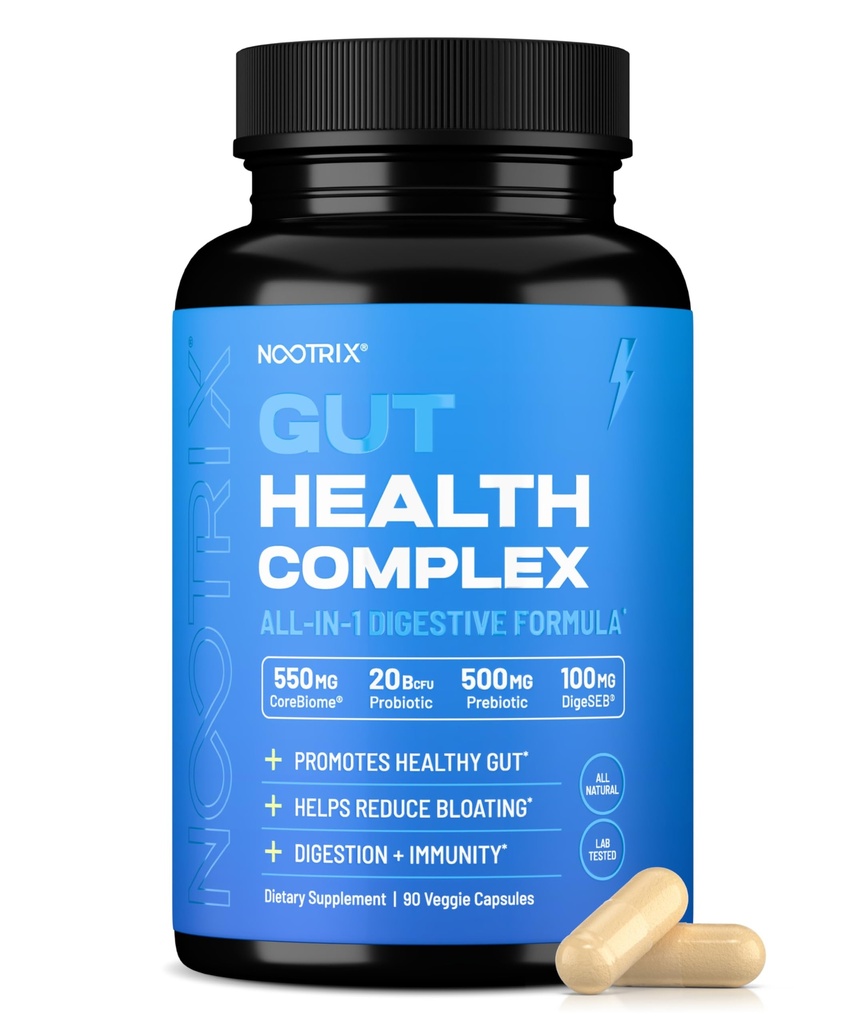 Nootrix Gut Protect and Restore Supplement Agregat 124; Probiotyki dla Gut Health, Colon Cleanse & Bloating Relief Agregat 124; Promotes Healthy Disease Agregate 124; Digestive Enzymes, Postbiotics & Prebiotics Agregable 124; 90 Kapsułki