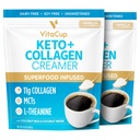 VitaCup Keto + Collagen Coffee Creamer Vanilla Flavor w / MCT, Białko Kolagenowe, Woda kokosowa, L- Theanine dla Keto Diet, Kawa, Smoothies, & Shakes, Dairy- Free, Gluten- Free, Soy- Free, 2 torby, 10oz każdy