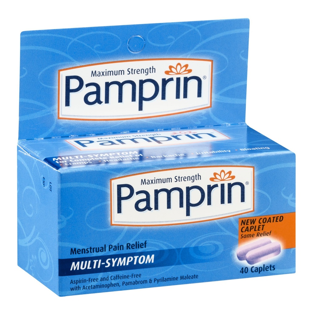Pamprin Maksymalna wytrzymałość Wieloobjawowa tabletka menstruacyjna, 40 pudełek liczących (opakowanie po 3)