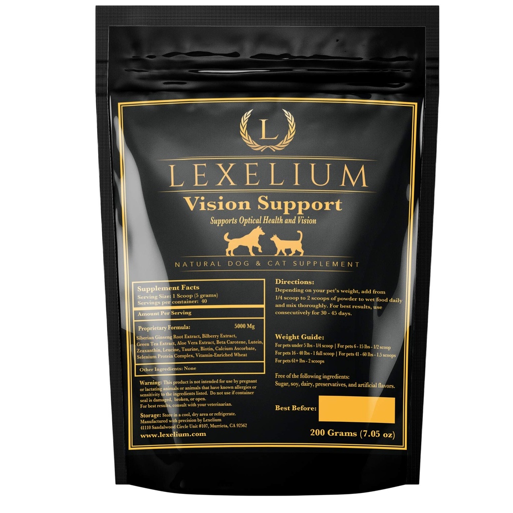 Vision Support & Eye Sight Supplement for Dogs and Cats- Fortified with Zeaksantin, Bilberry, Lutein, and Beta Caroten - 200 Grams