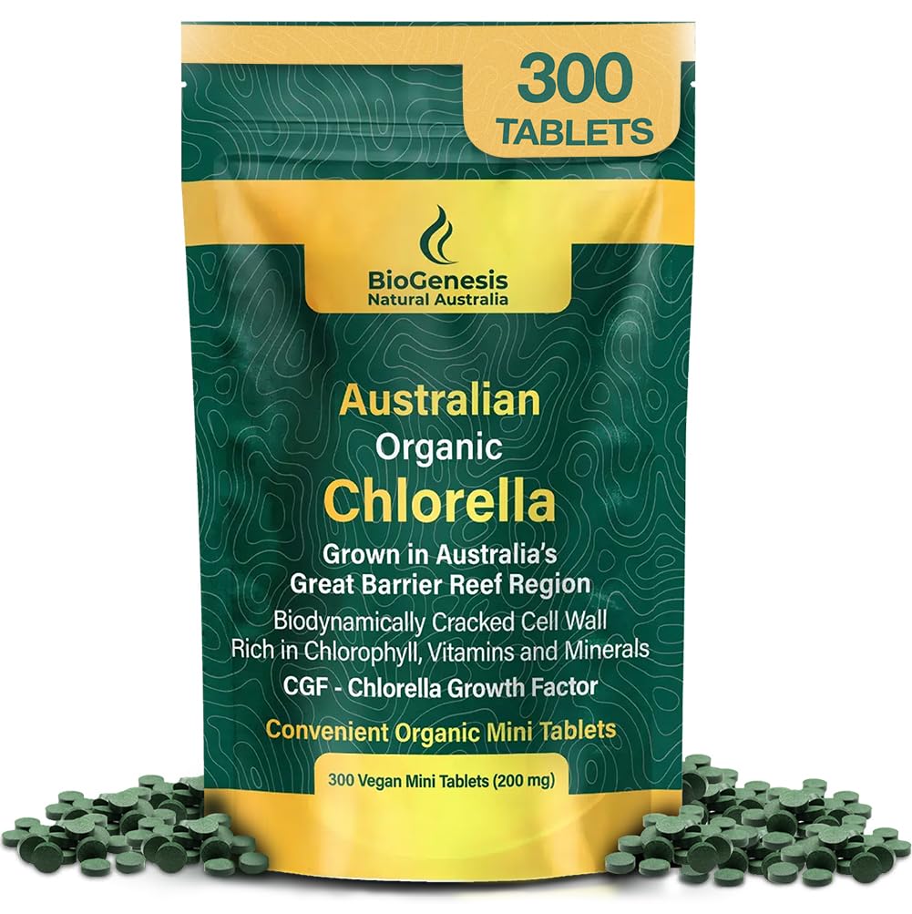 Biogeneza Organic Chlorella Mini Tablets - 300 Hrabia (200mg) 124; Australian Hodowla 124; Bogaty w Chlorofil, Witaminy i Minerały