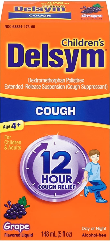 Delsym 12 Hour Cough Relief Alcohol Free Grape Flavored Liquid Cough Suppressant, 5 Fl Oz (Pack of 2)