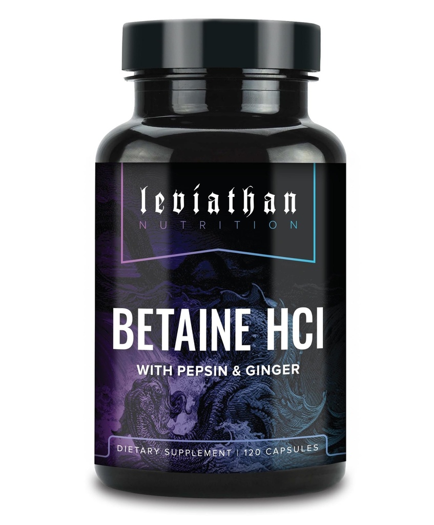 Lewiatan Betaine HCl z Pepsin & Ginger - suplement do enzymów trawiennych do pomocy i wsparcia, Kwas żołądkowy i odżywczy Wchłanianie