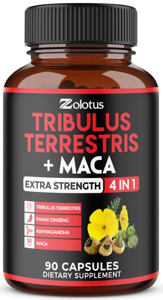 Zolotus Premium Tribulus Terrestris kapsułki - w połączeniu z Ashwagandha, Panax Ginseng & Maca - 90 Liczy na 3 miesiące