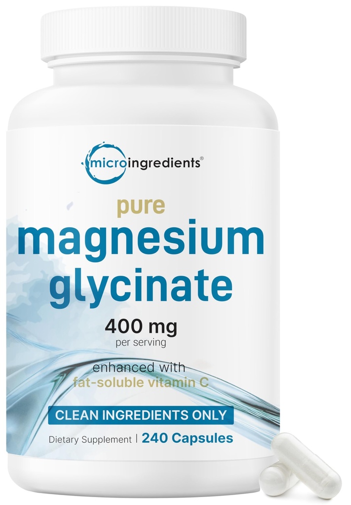 Micro Składniki Magnezu Glicynian 400mg Na Podawanie, 240 Kapsułki Dwutlenek węgla 124; Potężny Form Elementalny, 100% Chelatowany, Wysoka Wchłanianie Dwutlenek magnezu 124; Zdrowe Mięśnie, Kości, & Suplement wsparcia nastroju