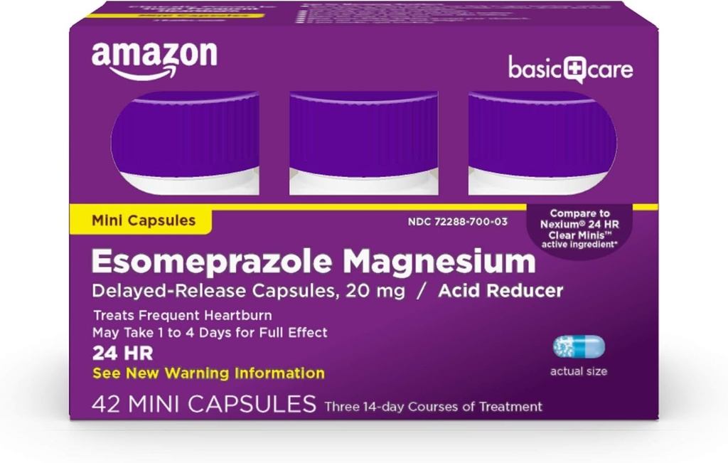 Opieka podstawowa Esomeprazol Magnezu Delayed- Release Mini kapsułki, 20 mg, Reduktor kwasu, 24 Hour Heartburn Medicine, 42 Count