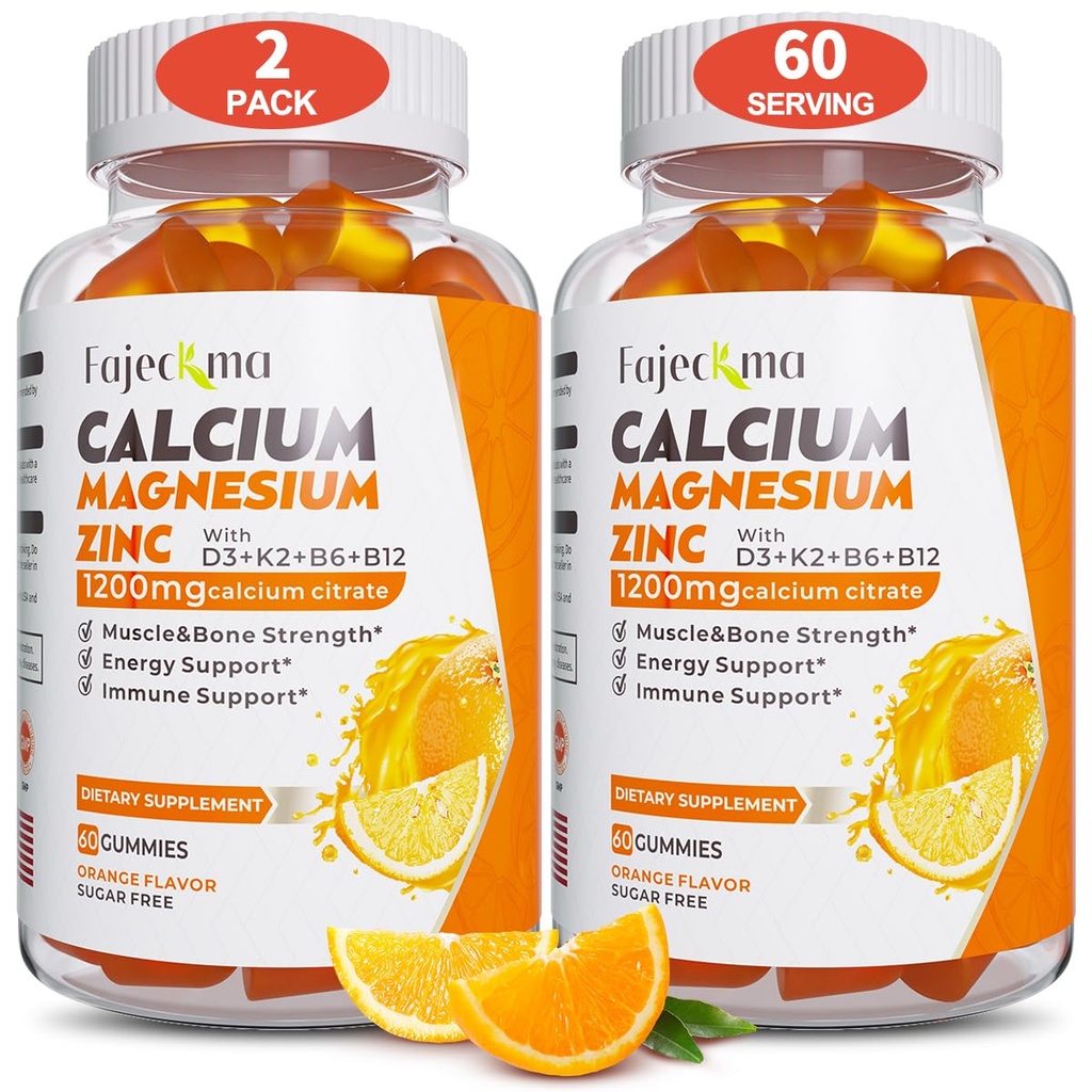 Cynk wapniowy Gummie dla dorosłych: 1200mg Cytrynian wapnia z witaminą D3 K3 - Naturalny Cukier Organiczny Bezwodny Suplement Wysokiej Absorpcji dla Kobiet Mężczyźni Dzieci (120Count)