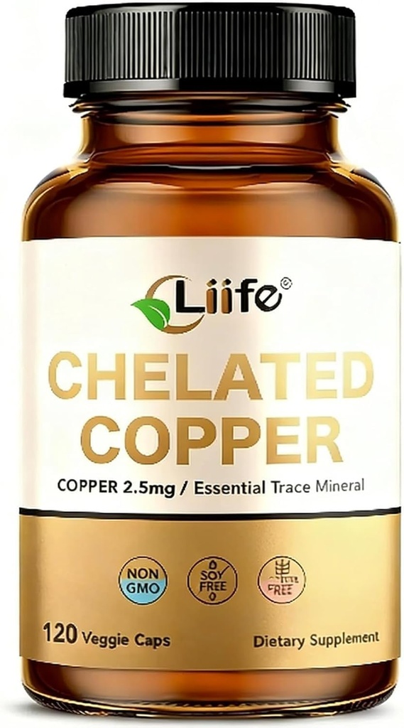 LIIFE Albion Chelated Copper 2.5mg, Copper Supplements | Supporting Red Blood Cells, Collagen, and Energy Production, 120 Veggie Capsules