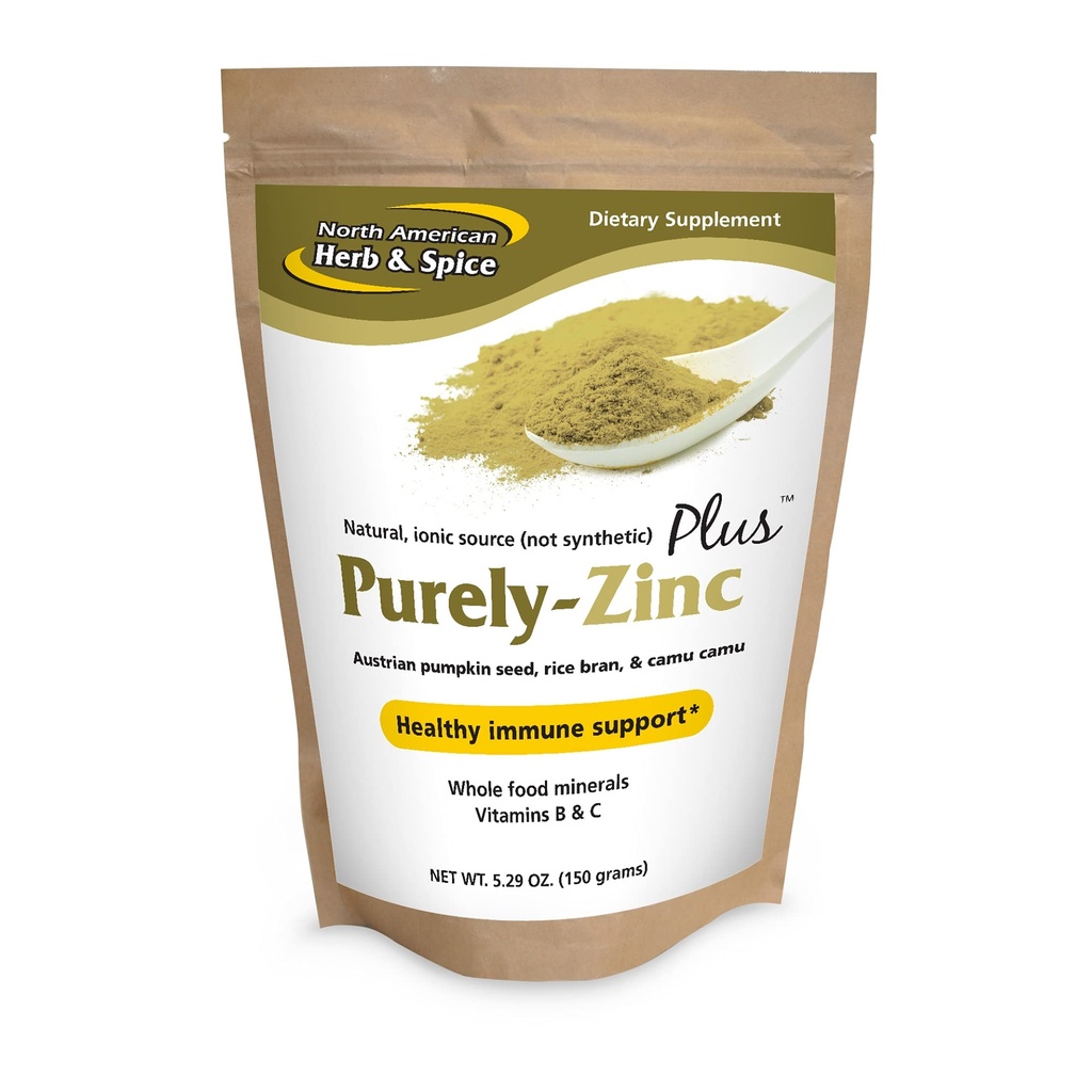 NORTH AMERICAN HERB & SPICE Purely-Zinc Plus - 5.29 oz - Whole Food Zinc Supplement - Healthy Immune Support - Austrian Pumpkin Seed, Rice Bran & Camu Camu - Non-GMO - 5 Servings