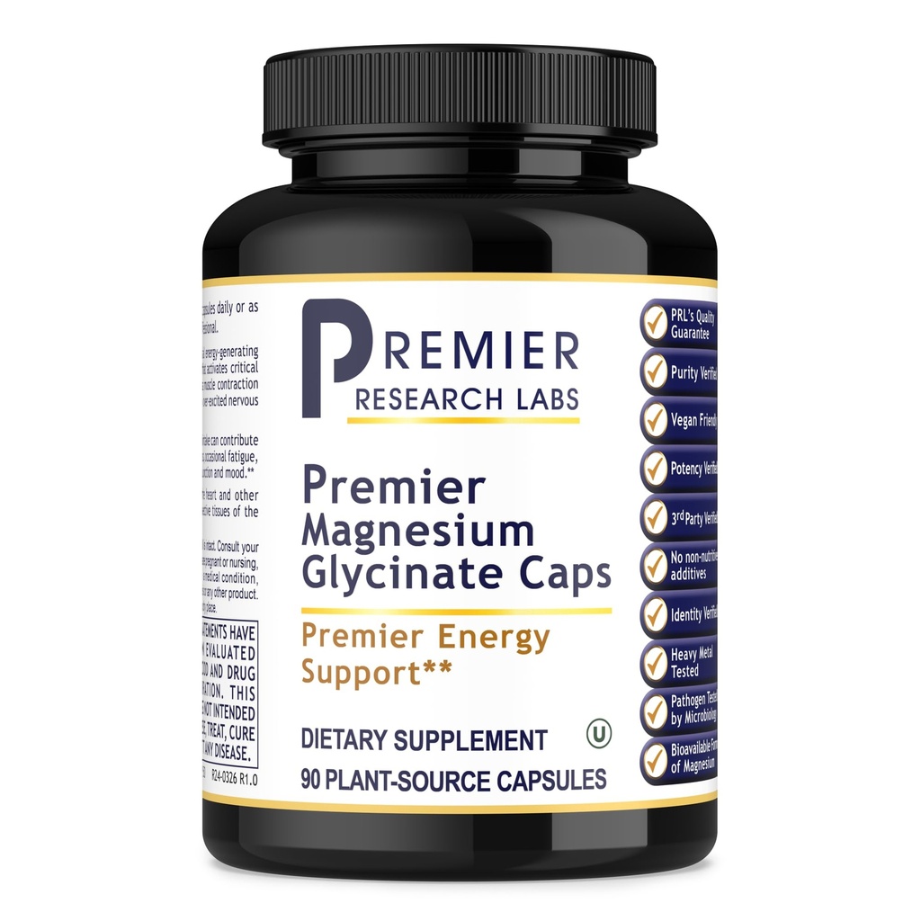 Premier Research Labs Magnezu Glycinate Supplement - Czysty Magnez, Wysoka Absorpcja, Wspiera jakość snu, Chelated, Wegan, Trzeci Tested, Premier Wsparcie energetyczne - 90 Kapsułki