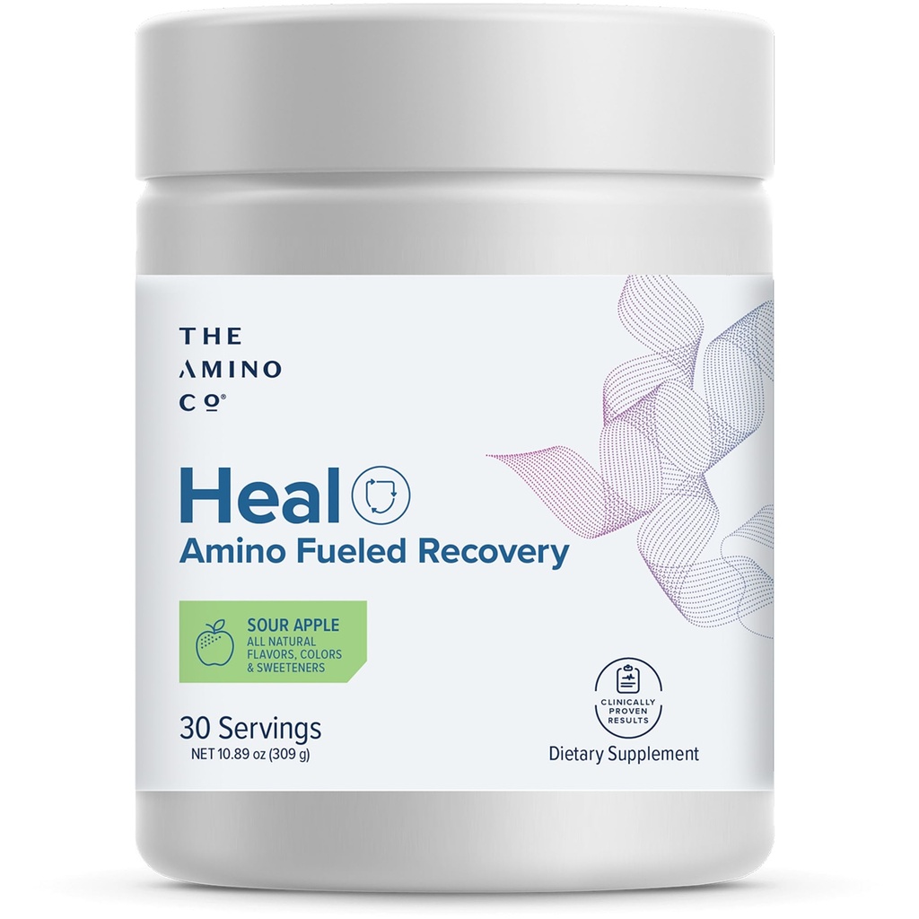 The Amino Co. - Heal - Post Workout Recovery Drink z Pure Eaa Amino Acid Formula - Monowodzian kreatryny proszek do skutecznej naprawy mięśni, Wegan i Keto- Friendly z Sour Apple Flavor - 10.89oz.