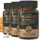 Probiotyki organiczne dla kobiet i mężczyzn, 100 Miliard CFU Probiotyk dla Digestive, Gut & Immune Health - z prebiotyki, Bioflavonoids & Digestive Enzym, 35 Szczepów Surowych Suplement Probiotyczny, 180 Czapki