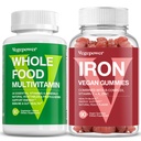 Całość żywności Multivitamin + Żelazne Gummies Gummee 124; Całość suplement żywności dla energii, Gut, immunologiczne zdrowie 124; Zdrowa krew i wsparcie energetyczne dla niedoboru żelaza, Anemia, 90 Ct