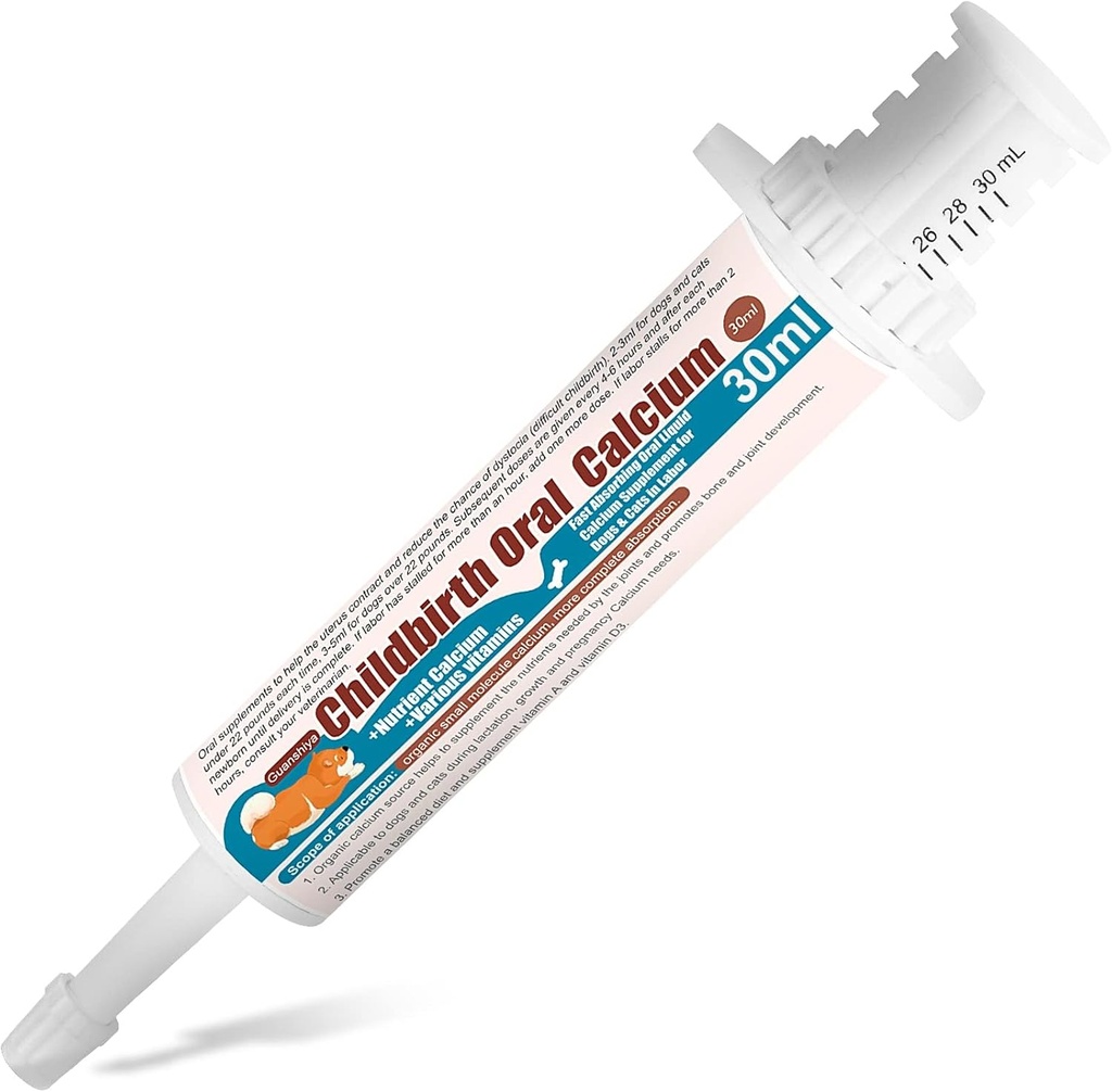 Oral Calcium for Dogs Fast Absorbing Calcium Supplement Liquid - Whelping, Nursing, and Calcium Deficiency Supporting Efficient Labor-30 cc