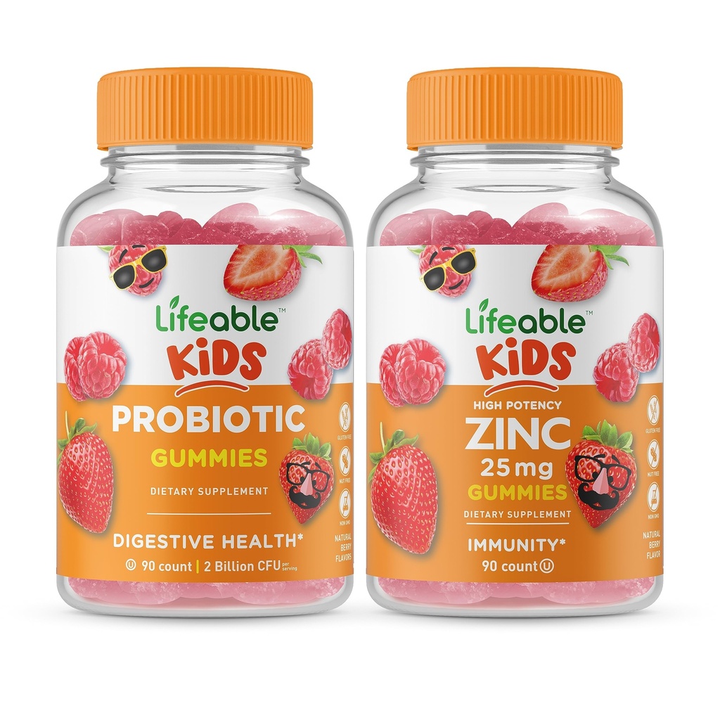 Żywy Probiotyk 2 Miliard CFU Dzieci + Cynk 25mg Dzieci, Gummies Bundle - Great Desting, Suplement witaminy, Gluten Free, GMO Free, Gummy do żucia