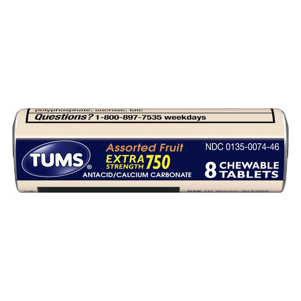 Tums Extra Strength 750, Assorted Fruit Flavors
