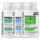 Młodzież & Tonic Dietetyczny Dyscyplina do rozważnego jedzenia, Czyszczenie, Detox & Wsparcie energetyczne - Waga wodna, Gut Cleanse & CortiThermo Kształt do metabolizmu, Utrata płynów ciała, Break Plateau, 90 Pigułki