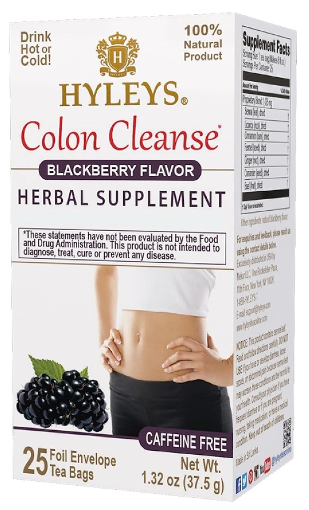 HYLEYS Colon Cleanse Tea BlackBerry Flavor - 25 Tea Bags (1 opakowanie)