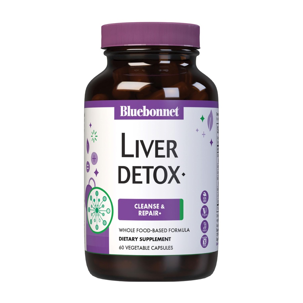 Bluebonnet Nutrition Liver Detox, Liver Health *, Antioksydant Protection *, Soy- Free, Gluten- Free, Kosher Certified, Non-GMO, Dairy- Free, 60 Kapsułki wegetalne, 60 Słupki