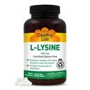 Country Life L-Lysine 500mg with B-6, Supports Immune Health, Promotes Collagen Renewal in Lips and Mouth, 250 Vegan Capsules, Certified Gluten Free, Certified Vegan