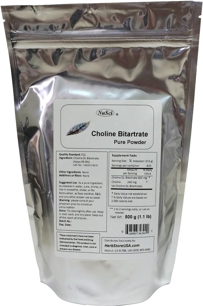 Cholina DL- Bitrantrat Czysty proszek 500 g (1,1 lb, 17,6 oz) Smart Nutricent
