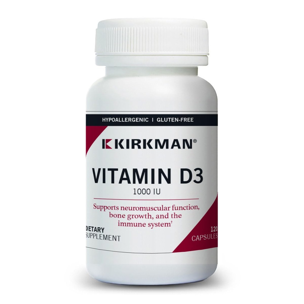 Kirkman - Witamina D3 1000 j. m. - 120 Kapsułek - Wspomaga zdrowie immunologiczne - Pomaga budować silne kości - Hipoalergiczne