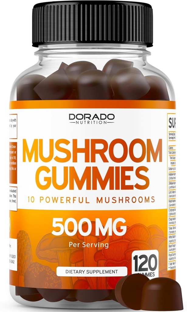 Grzyby Gummies 2500mg 10 in 1 Mieszanka (120 Gummies z Lwy Mane, Cordyceps, Reishi & More Functional Mushroom) Focus & Brain Mushroom Supplement - Wegan & Trzecia strona Tested - USA Made