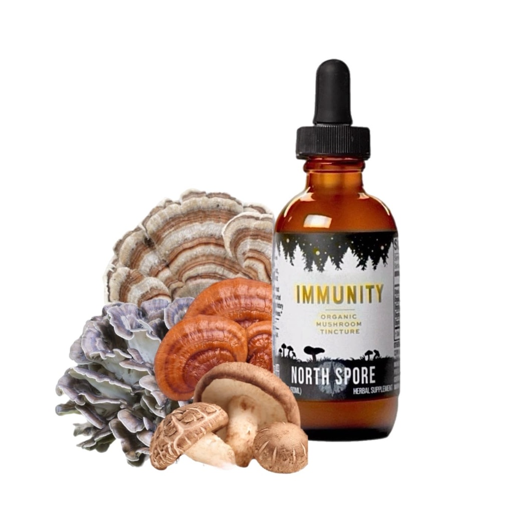 North Spore Organic Immunitety Mushroom Tincture (2 oz) 124; 100% Fruiting Body Ekstrakty 124; Reishi, Chaga, Turcja Tail, Maitake, Shiitake Yellow 124; Certified Organic, Vegan, Non-GMO Yellow 124; Adaptogenic, Made in USA