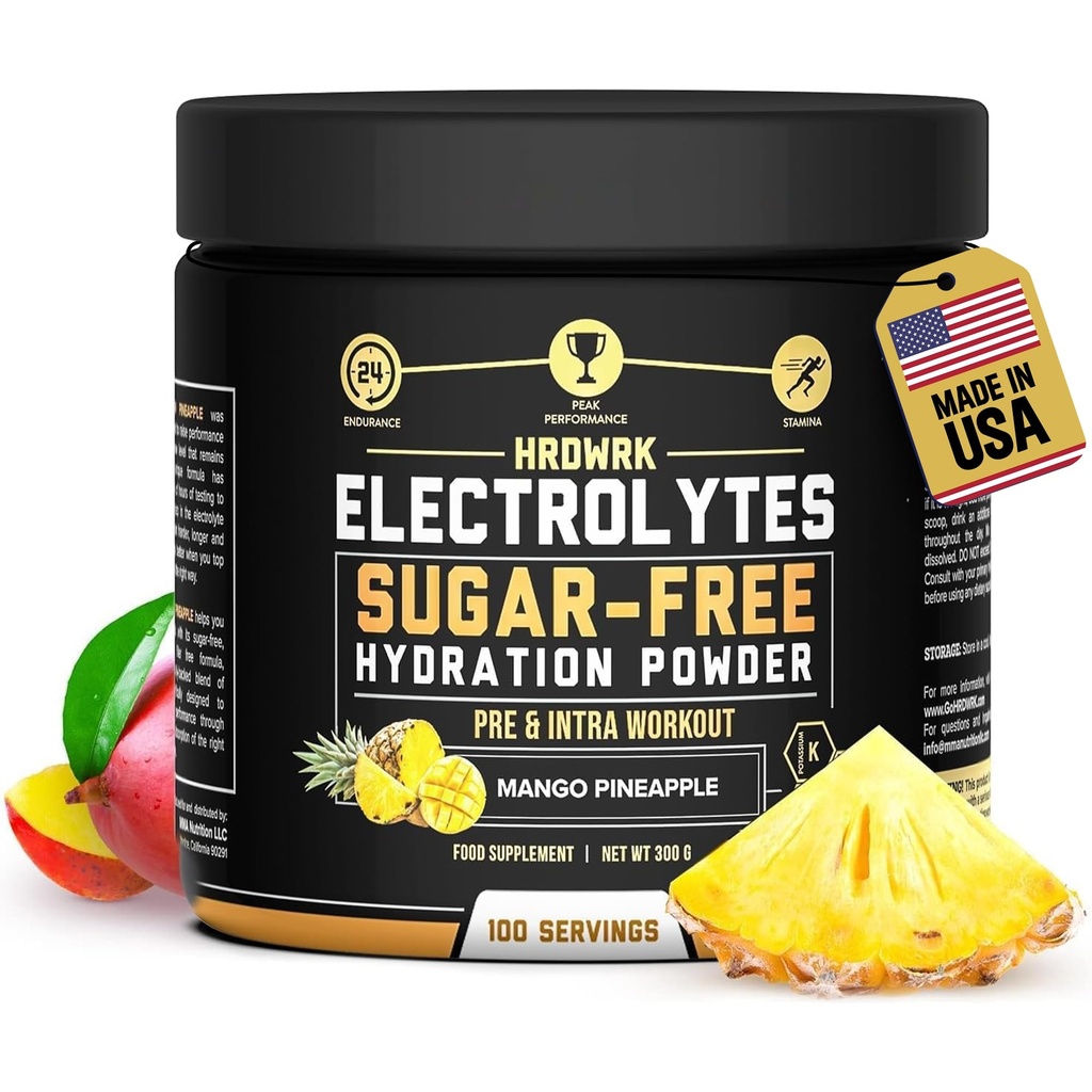 HRDWRK Elektrolity Proszek z magnezem, Potas - Cukier wolny Electrolytes Boost Endurance i zmniejszyć zmęczenie z tego suplementu elektrolitów - Maksymalne nawodnienie - Keto Friendly