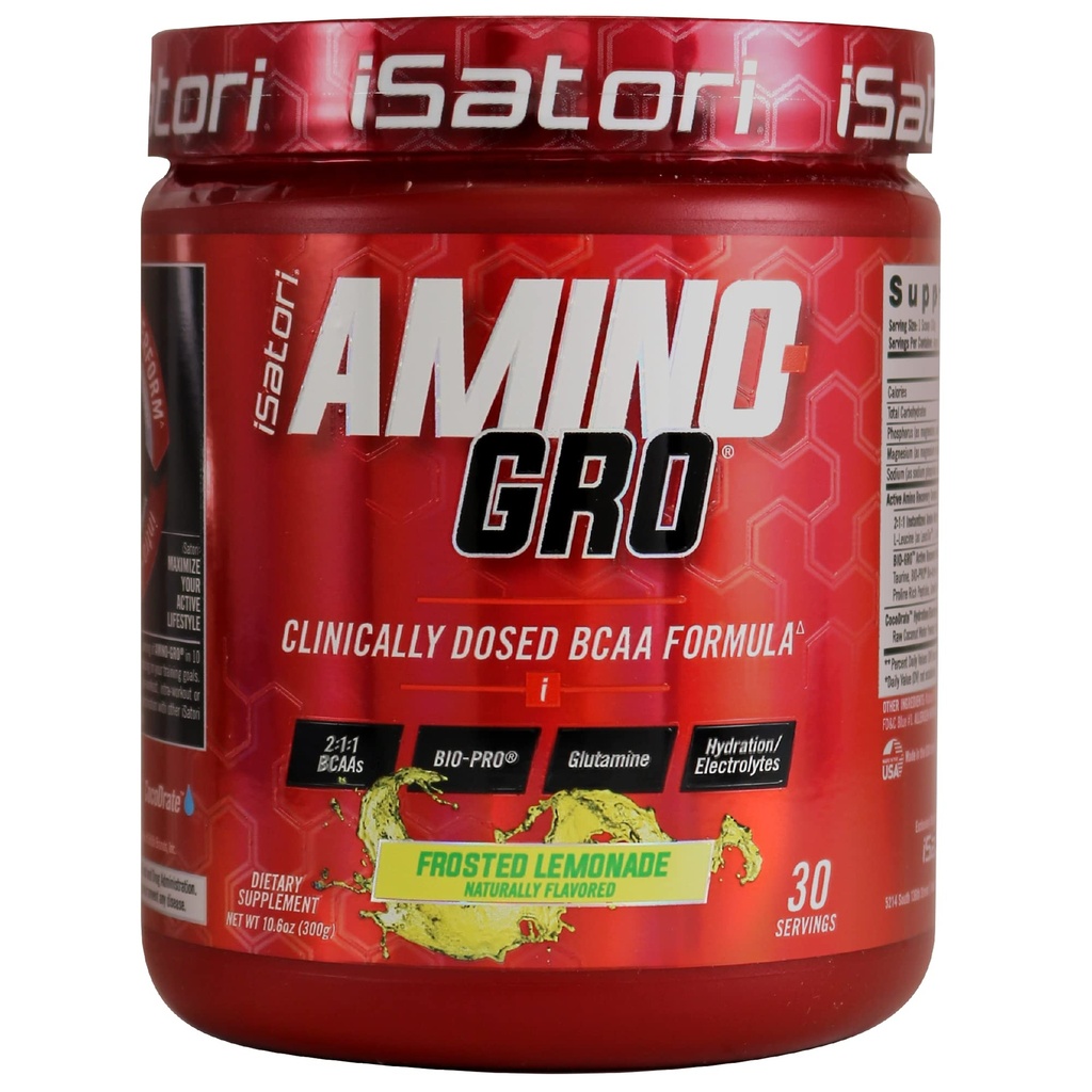 iSatori Amino- GRO BCAA Proszek, Aminokwasy rozgałęzione z glutaminą, proszek elektrolitowy i bio- GRO Bio- Aktywne peptydy dla Muscle Growth & Post Workout Recovery, Mrożona lemoniada (30 Servings)