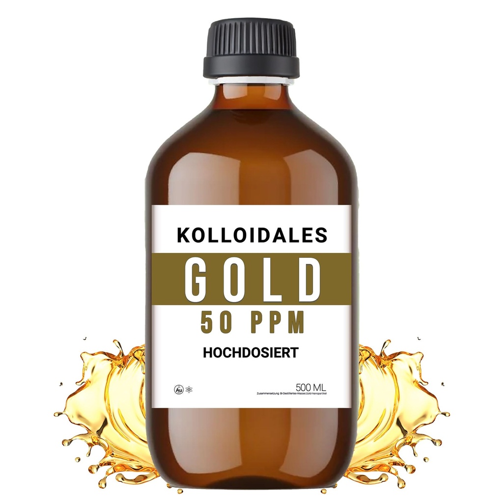 Złoty roztwór koloidalny, 50 PPM, 500 ml, o wysokiej czystości 99,99%