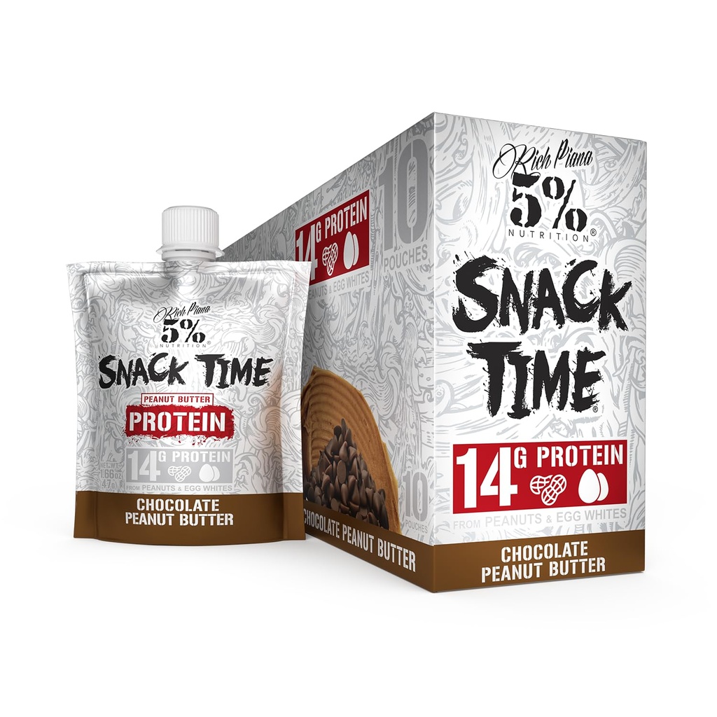 Rich Piana 5% Nutrition Snack Time 124; Squeezable Protein Shots Xi124; High Protein Snack Pouches Xi124; Egg White Peanut Butter Protein Snacks Xi124; 10- Count (Chocolate Peanut Butter)
