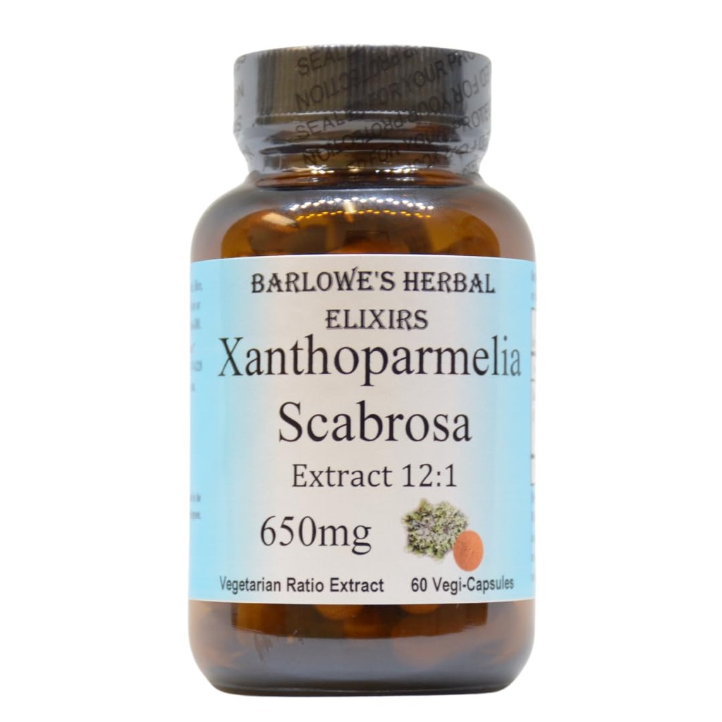 Barlowe's Herbal Elixirs Xanthoparmelia Scabrosa | 12:1 Extract | 650mg Per Capsule | Exercise & Wellness Support | 60 Veggie Capsules | Stearate-Free, Additive-Free, Glass Bottled