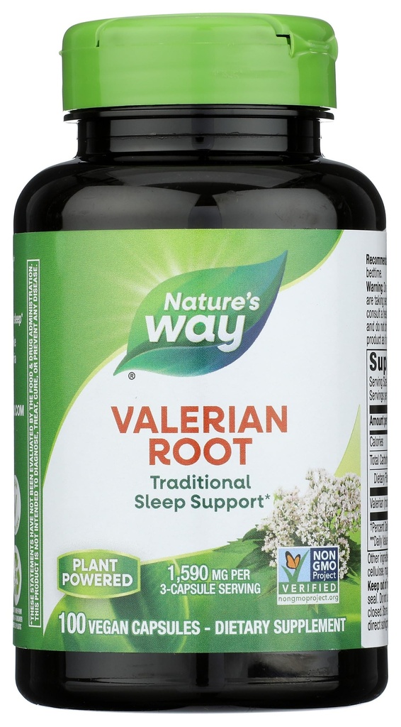 Natural 's Way Valerian Root, Traditional Sleep Support *, Non-GMO Project Verified, Gluten Free, Vegan, 100 kapsułki (Packaging May Vary)