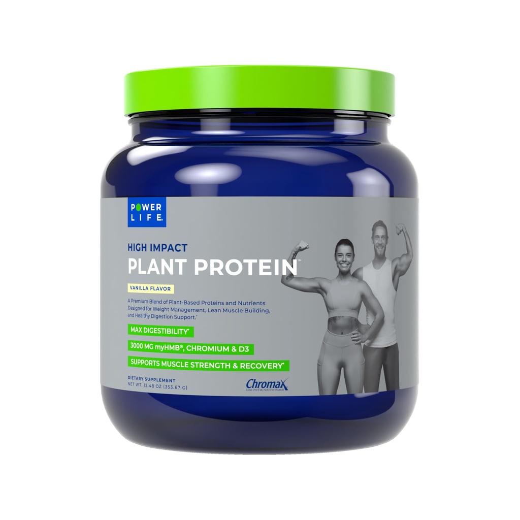 Proszek do protein wysokoudarowych POWERLIFE High Impact Plant z 3000 MG HMB, oparty na plantacji, bez dodatku cukru, Wegan, Keto Friendly, Nie-GMO (Vanilla - Nowa formuła)