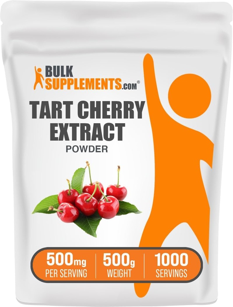 BulkSupplements.com Tart Cherry Extract Powder - Tart Cherry Supplement, Herbal Supplement - Źródło przeciwutleniaczy, Gluten Free, 500mg na jedną porcję, 500g (1,1 lbs) (opakowanie po 1)