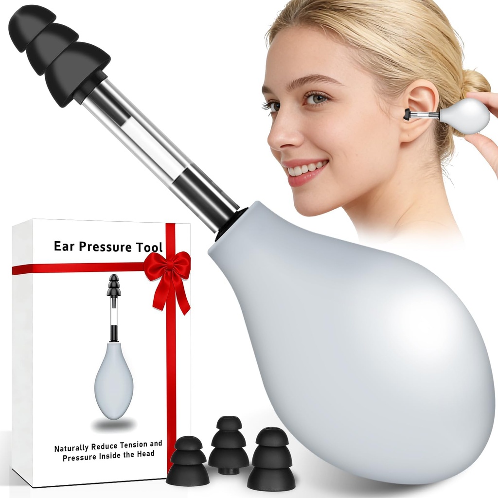 Ear Pressure Relief Suction Device, Tinnitus Relief for Ringing Ears | Portable & Effective Ear Pressure Reliever Device, Ideal for Flying, Reduces Tension with 3 Sizes of Earbuds